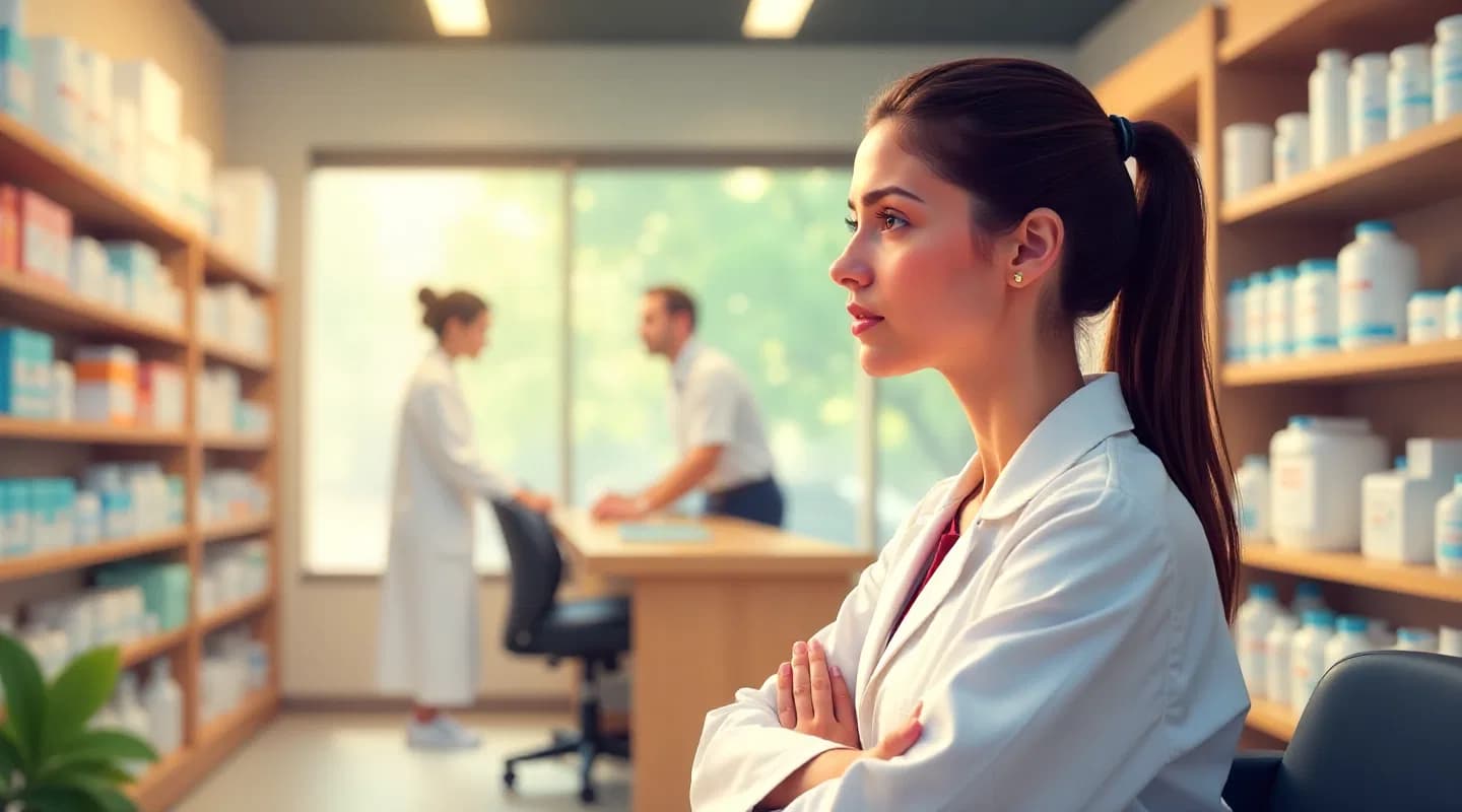Farmacist care oferă informații unui client într-o farmacie