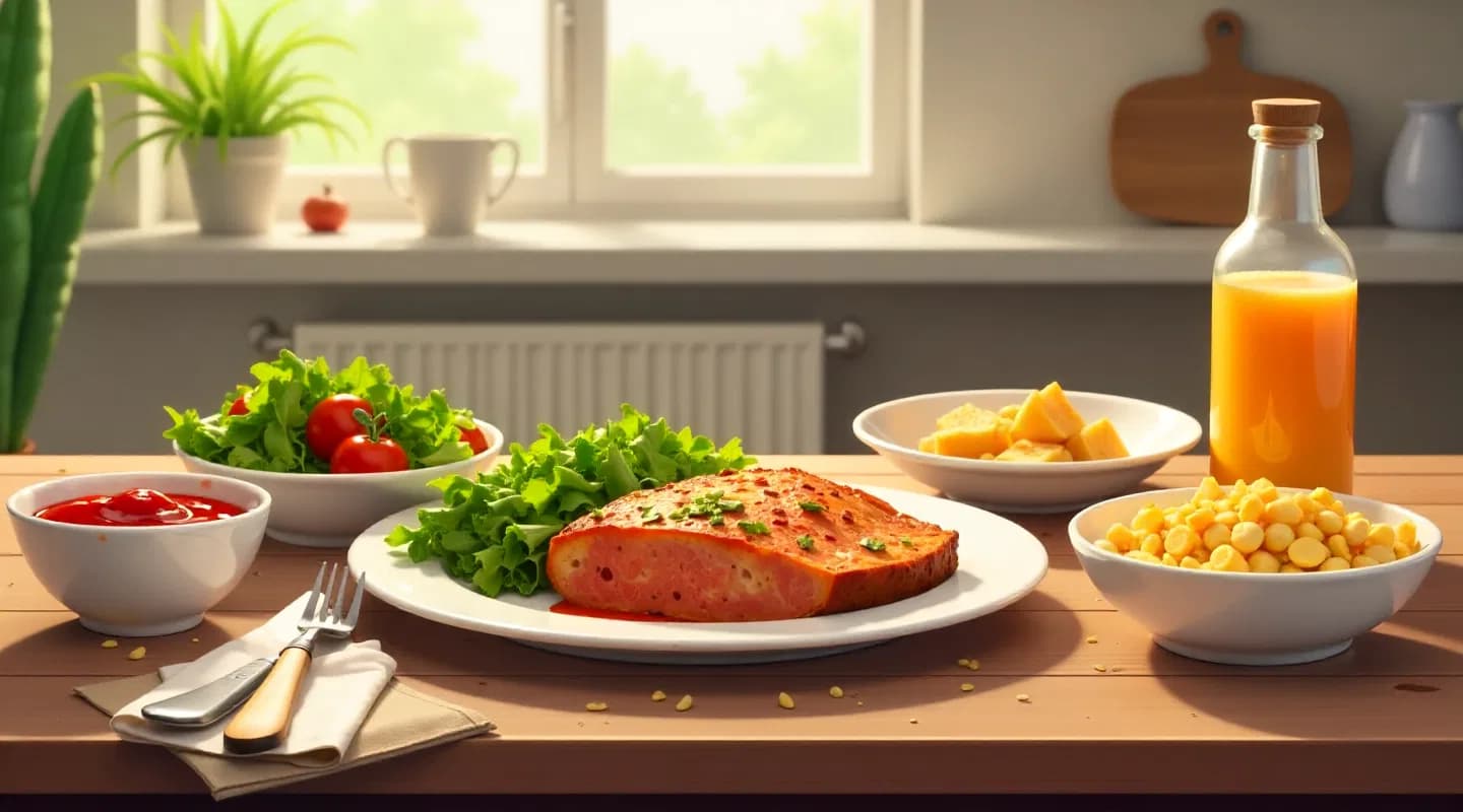 Masă de prânz gătită acasă, cu legume și o porție mică de fructe