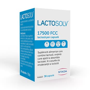 Flacon Lactosolv capsule, supliment alimentar cu lactază
